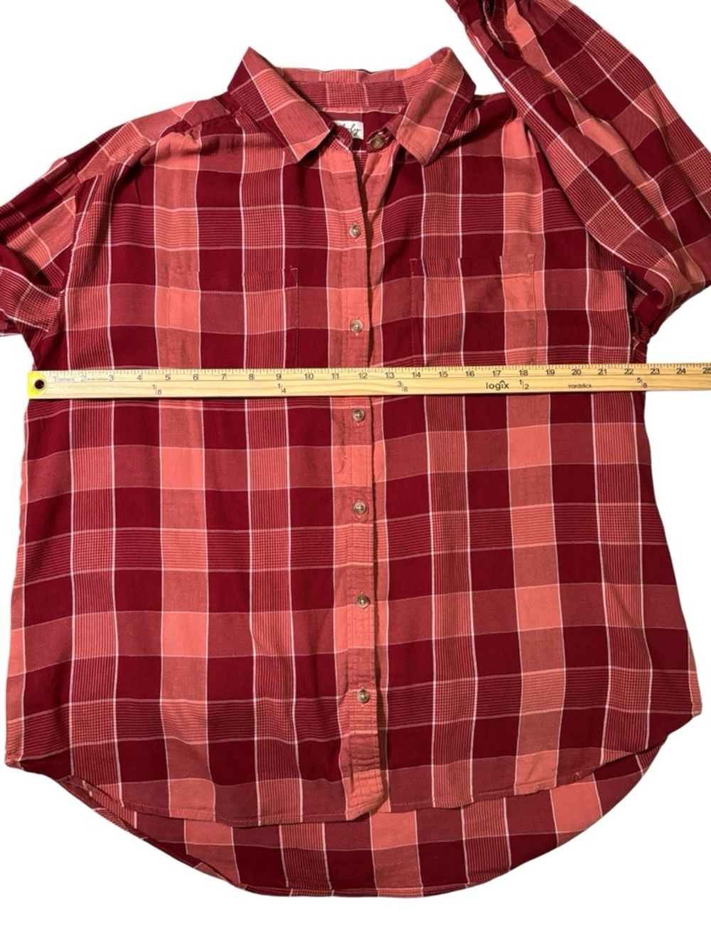 Wonderly Plaid Button Down Shirt Red Orange Long Sleeve Top Size Large - Picture 11 of 13